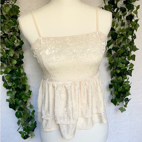 American Eagle Outfitters Tops - NWT American Eagle Outfitters Cream Ruffled Velour Peplum Top Blouse Women's XS